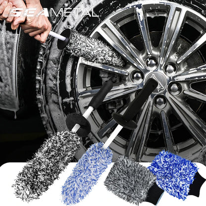 Microfiber Car Wash Wheel Brush - Ultra Soft Non-Slip Cleaning Mitt for Wheel Spokes & Car Accessories